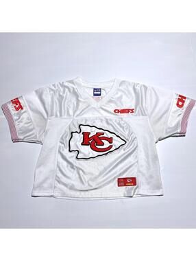 Kansas City Chiefs White Cropped NFL Jersey Women's Large Ultra Game V-Neck